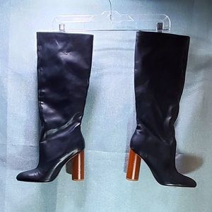FOREVER 21 Black Faux Leather Knee High Boots